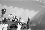 Triumph pit stop #25 Triumph TR4S (Marcel Becquart and Michael Rotschild), bonnet open