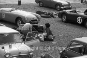 #61 MG-A 1622cc, JG Sharp and #63 Austin Healey 3000, ES Broad, in the paddock. Plus a picnic.