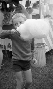 Simon eating candy floss
