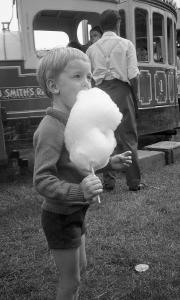 Simon eating candy floss