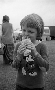 Simon eating a hot dog
