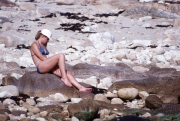 Girl in blue bikini