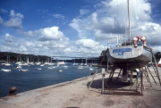 Benodet harbour and bridge, with yacht