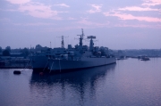 Warship in harbour