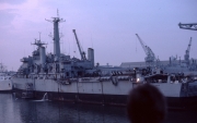 Warship in harbour
