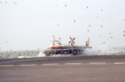 Incoming Hovercraft scattering the gulls