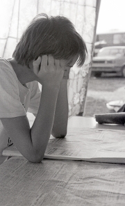 Simon reading the paper