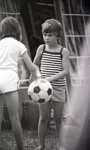 Girls playing with football