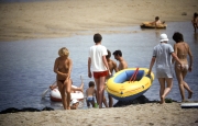 Simon and Greta carrying the dingy