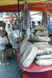 Benodet Market - bread and saucisson