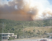 Smoke from forest fires over the autoroute
