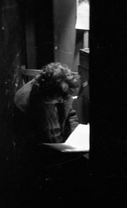 Greta backstage at the Masque Theatre, prompting