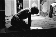 Rosemary Melville reading the paper
