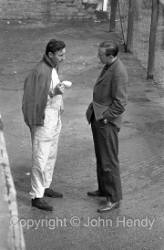 Roy Salvadori and Jack Shears(?) talking over a cup of tea