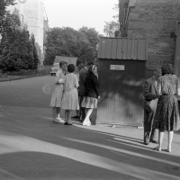 Ticket booth for Masque Theatre summer production in the courtyard