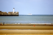 Lighthouse and departing Hovercraft