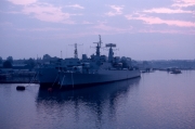 Warship in harbour