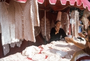 Benodet Market - lace stall, lady with Coif