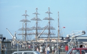 Russian tall ship manning the yards