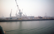 Warship in dry dock