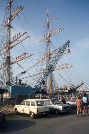 Russian tall ship manning the yards