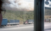 Smoke from forest fires over the autoroute