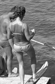 Lady preparing for water-skiing